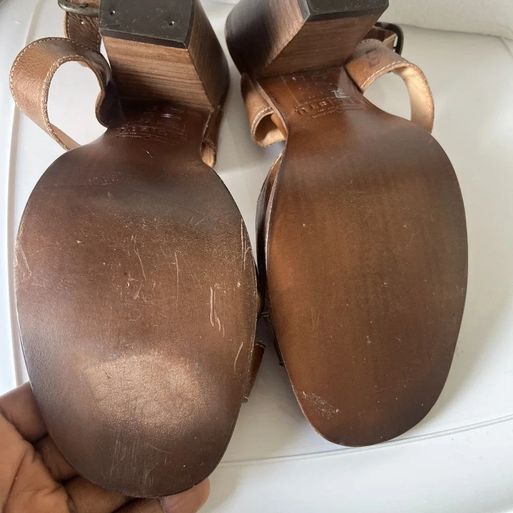 BED STU  Inez Block Heel Strap Leather  Tan  Strap Sandal 9.5 Boho Minimalist - Picture 13 of 13